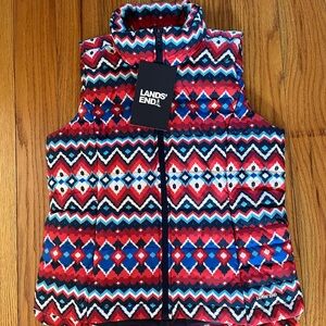 Lands' End Red and Blue Geometric Vest